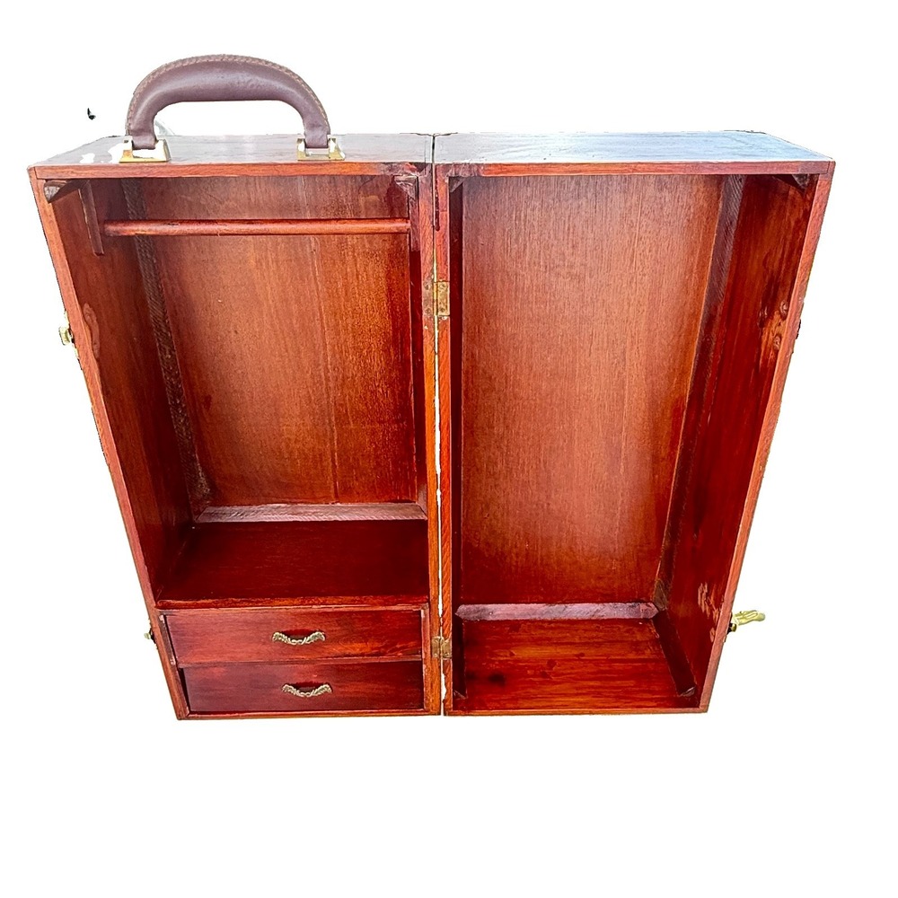 Vintage American Girl 18" Doll Wood Wardrobe Closet Travel Trunk Mahogany